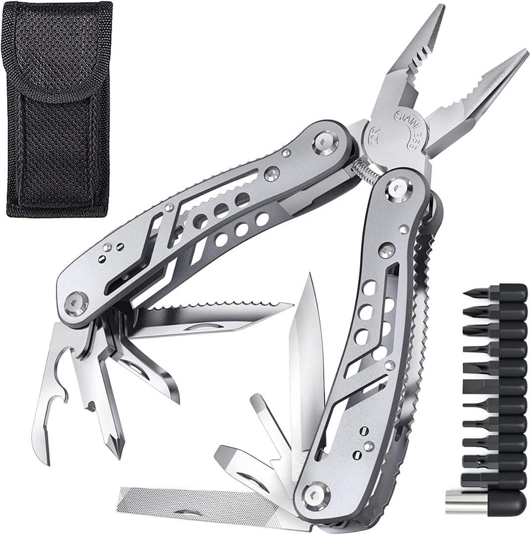 24-in-1 Multifunction Plier Tool Stainless Steel | Multi Tool with 11 Screwdriver Bits, Safety Hook & Bottle Opener | Portable Outdoor Tool for Camping, Backpacking & Gifting
