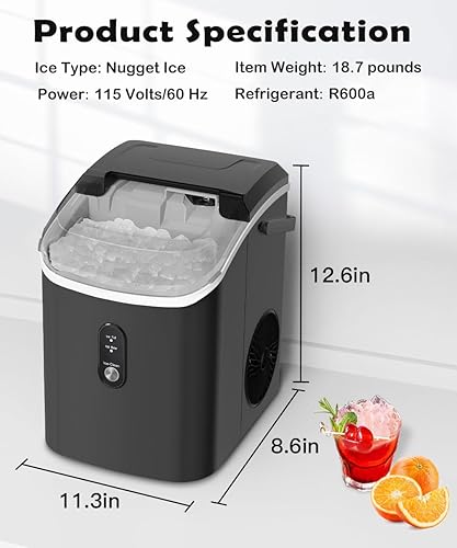 Miniatura 6 de COWSAR Nugget Ice Maker - Encimera de hielo de guijarros masticable, 34 libras por día, máquina para hacer cubitos de hielo de pellets crujientes