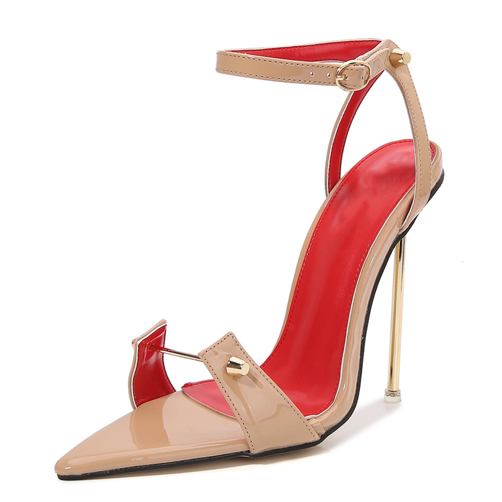 Vujkliy Women's 12CM/4.7IN Metal Stiletto Sandals Fashion Stage Performance Catwalk High Heels