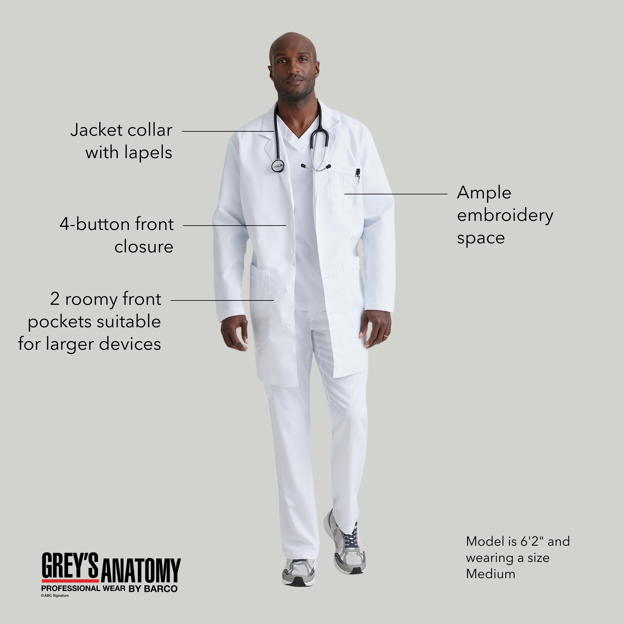 Barco Labcoat de 5 bolsillos 37" para hombre - Blanco - 50 cm
