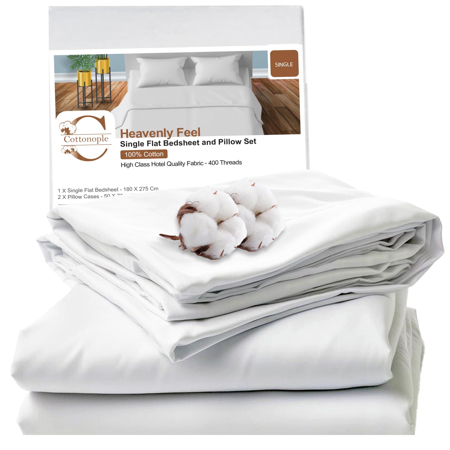 Cottonople Hotel Quality Sateen 2 Piece Single Bed Sheet Set (180x275cm)