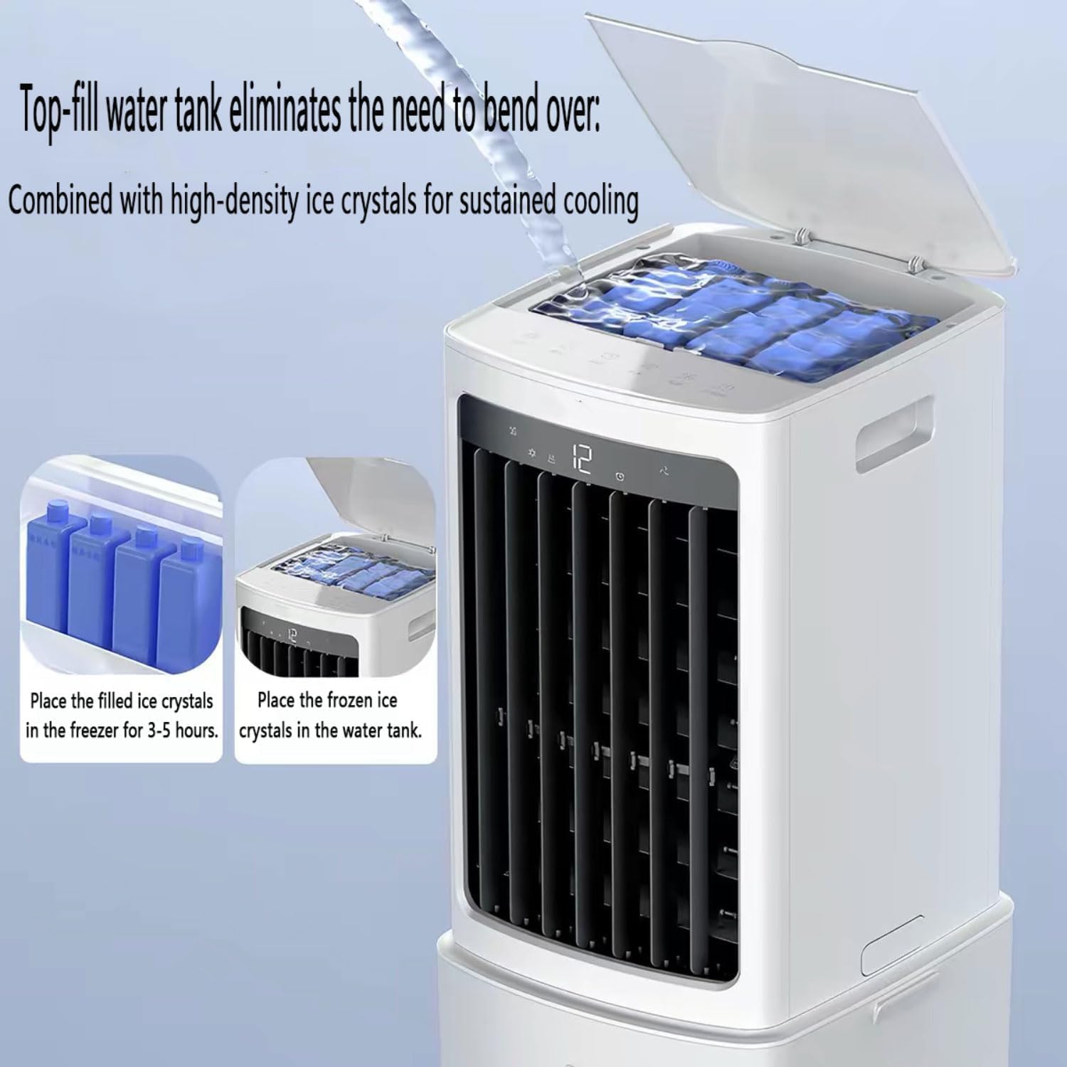 Raffrescatore evaporativo Portatile con Serbatoio Acqua da 12L, Oscillazione 90°, 3 velocità e Timer 12H per Camera da Letto, Ufficio casa - Sistema climatizzazione 3-in-1 Ventilatore umidificatore