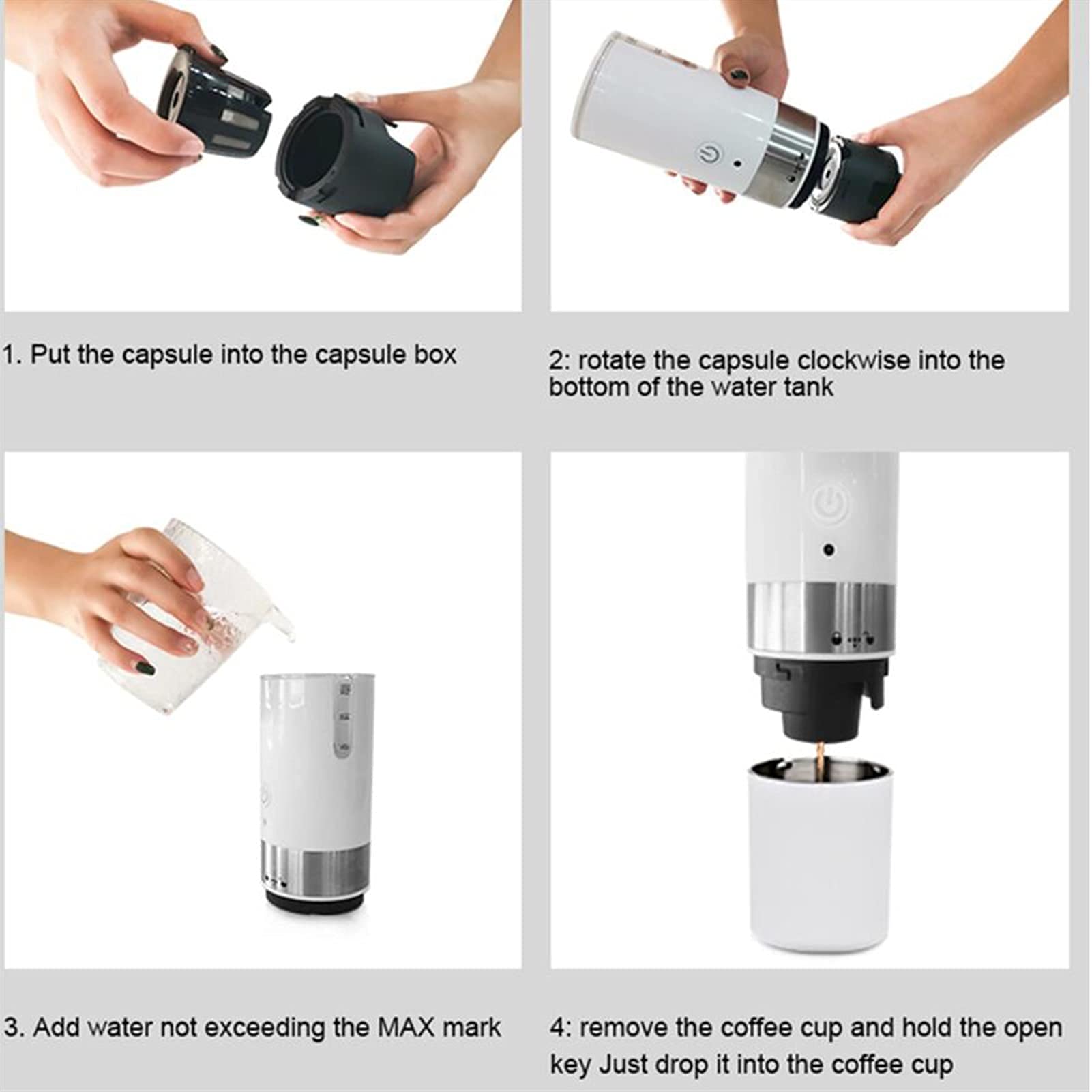 Macchina per il caffè automatica portatile USB per uso domestico Macchina per caffè espresso a capsule Caffettiera per capsule istantanee Macchina per caffè da viaggio (Colore : Bianca)