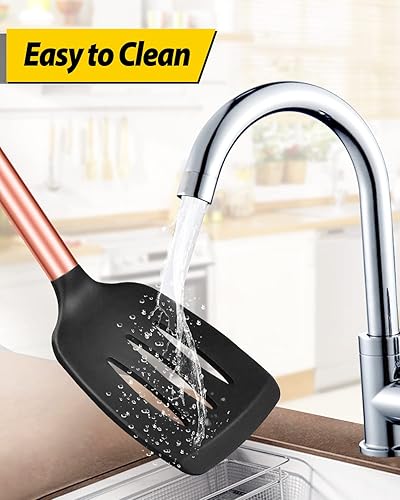 Miniatura 6 de Paquete de 2 espátulas de cocina sólidas de silicona, antiadherentes, utensilios de cocina sin BPA, resistentes al calor, utensilios de cocina