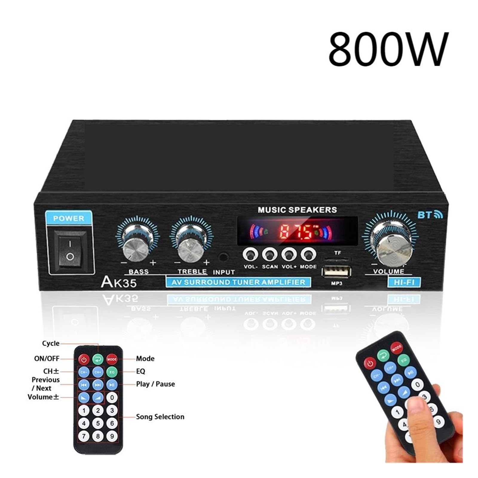 Wzmacniacz cyfrowy 800 W, 2-kanałowy Bluetooth 5.0, głośnik HiFi FM, subwoofer, wzmacniacz stereo Do kina domowego