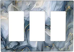 Decorative Outlet Covers Abstract Ink Blue Marble Glod Line Texture 3 Gang Outlet Cover Wall Plate Triple Rocker Light Switch Cover Plate Switch Plate Covers for Bathroom Kitchen Decor