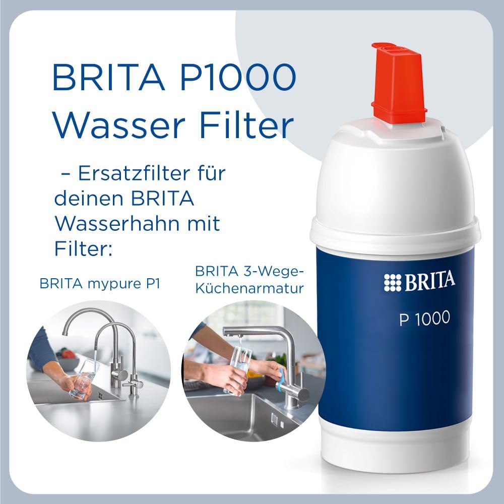 BRITA Wasserfilter Kartusche P1000 – Wasserfilter Wasserhahn für BRITA Armaturen mit Kalkfilter – reduziert Kalk, Chlor, Blei, Kupfer & geschmacksstörende Stoffe im Trinkwasser – filtert bis zu 1200l