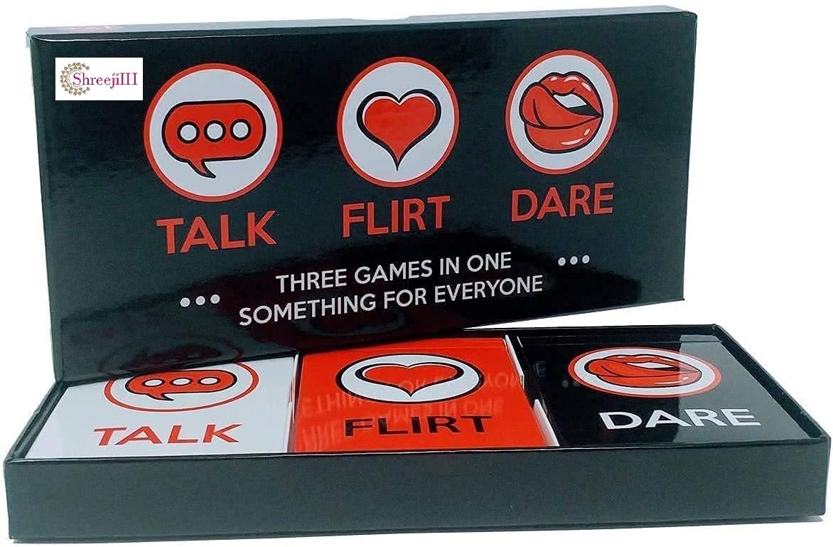 ShreejiIH Fun and Romantic Game for Couples Date Night Box Set with Conversation Starters, Flirty Games and Cool Dares - Choose from Talk, Flirt or Dare Cards for 3 Games in 1, Multi Color