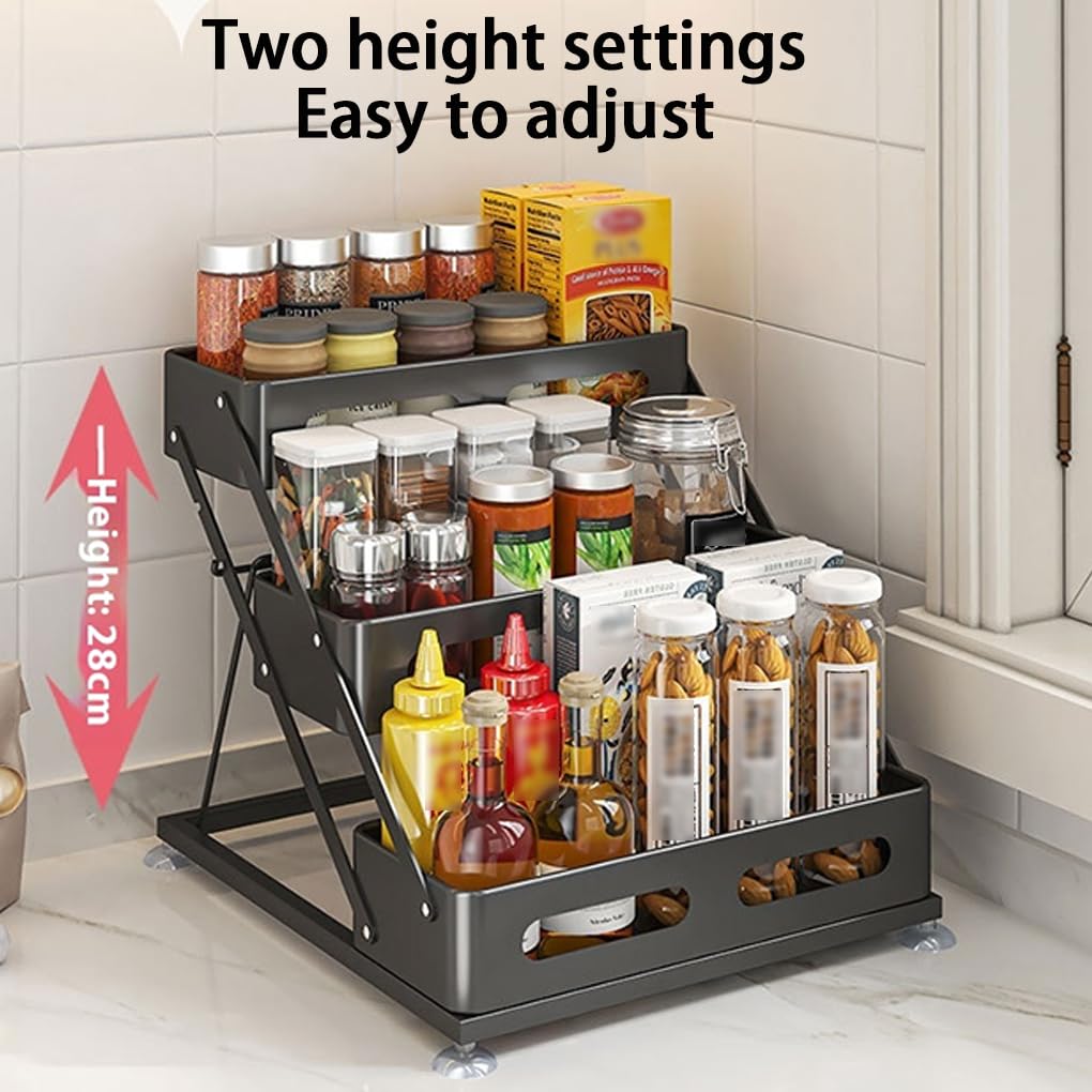 Porta spezie pieghevole a 3 livelli per piano di lavoro, organizer per spezie da cucina in, per armadietti, organizzatori e contenitori da cucina, Bianco, Rai guida regolabile