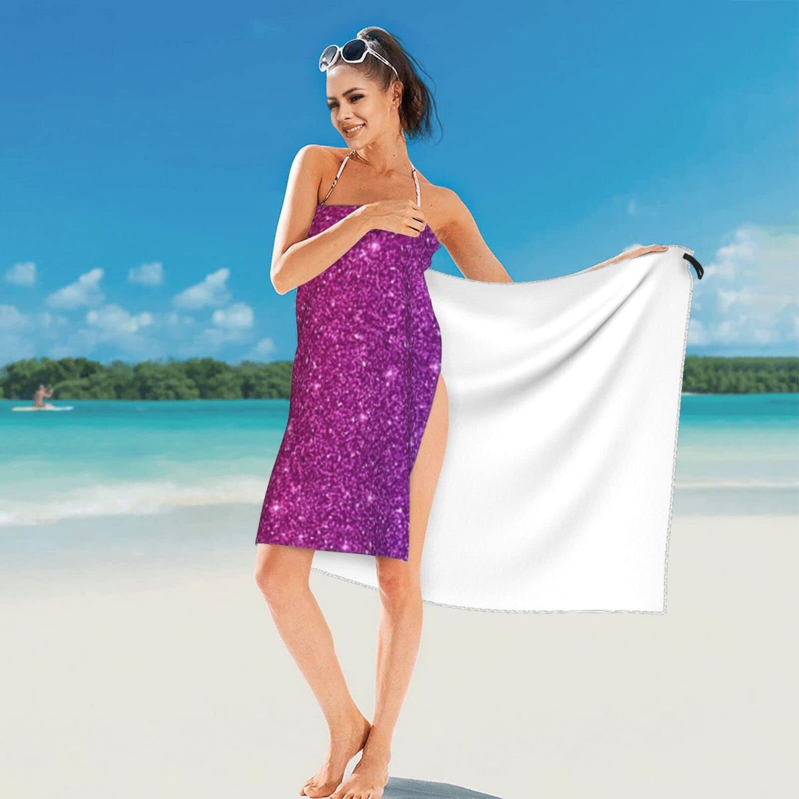 Gradient cekinowy błyszczący nadruk miękki szybkoschnący ręcznik kąpielowy ręcznik plażowy z torbą podróżną