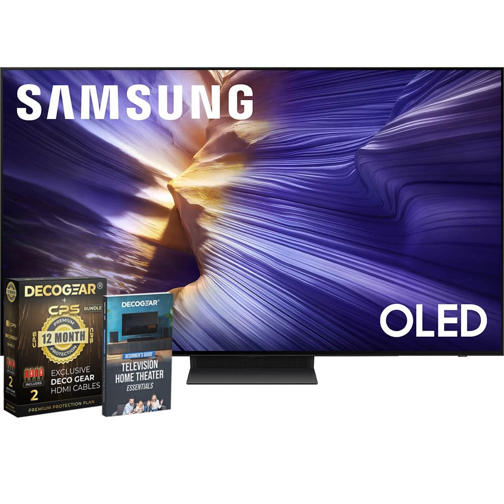 Samsung 77 inch OLED 4K S90F Smart TV (2025) Vision AI, OLED HDR+ Bundle with CPS Exclusive 1-Year Protection & Deco Gear Complete Home Theater Beginner's Guidebook