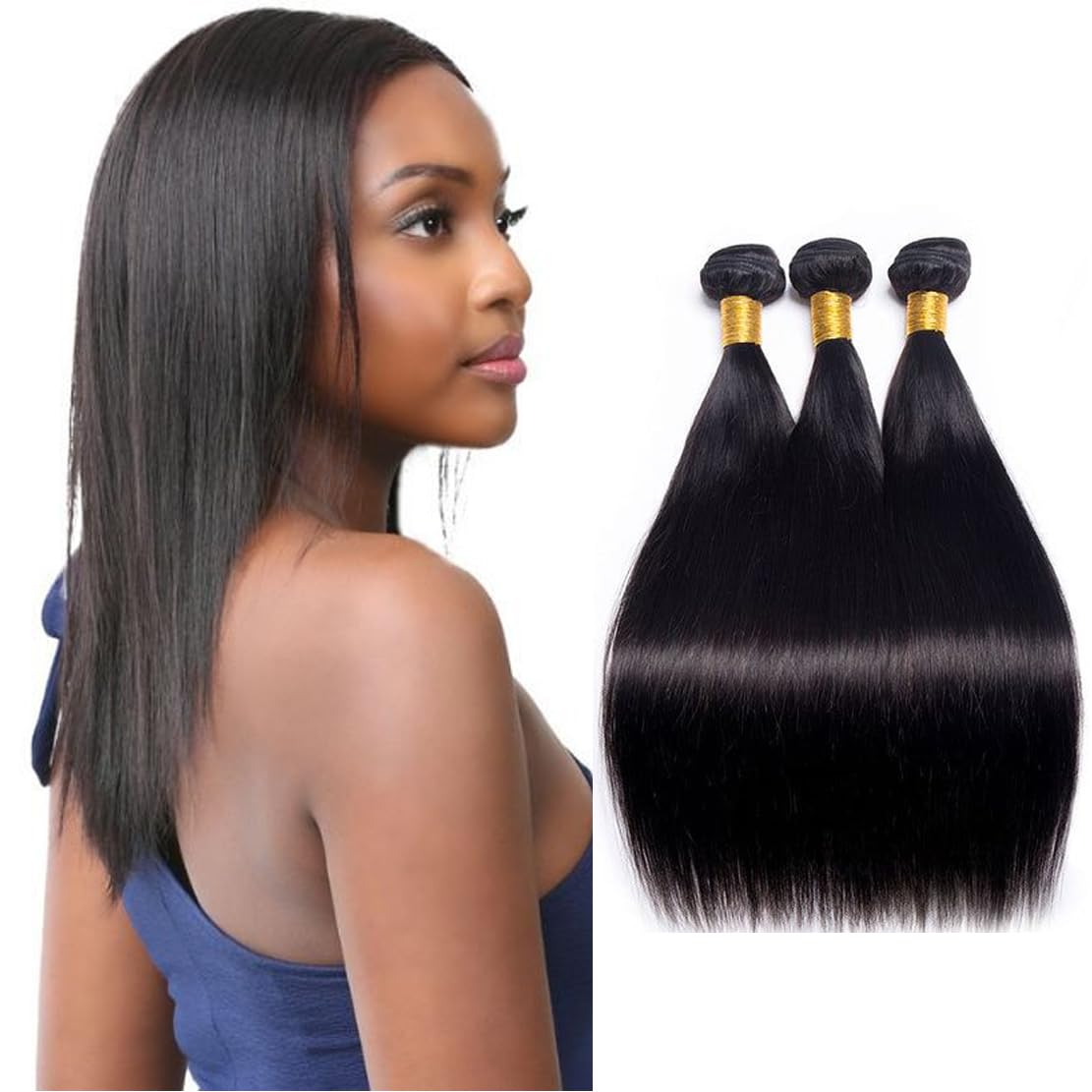 Straight Bundles Human Hair 10 12 14 Inch 100% Unprocessed Brazilian RemyTrippy Hair Weave Bundles Human Hair for Black Women Natural Black Raw Weft Hair Extensions