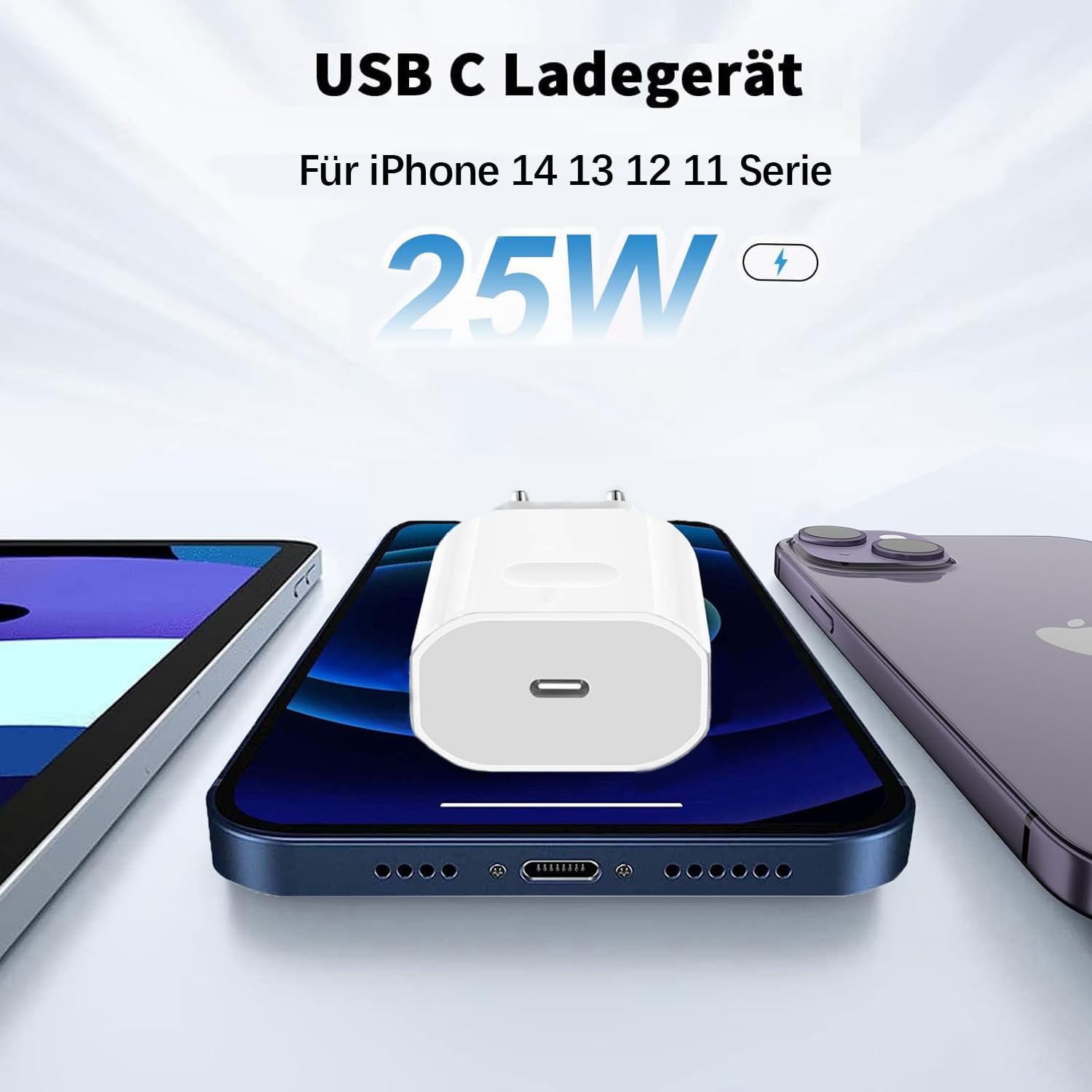 Szybka ładowarka i kabel do ładowania iPhone 14 13 12 11 Pro Max Plus Mini/SE/XR/X/XS/Pad, 25 W USB C ładowarka z kablem 2 m Fast Charger, zasilacz sieciowy adapter