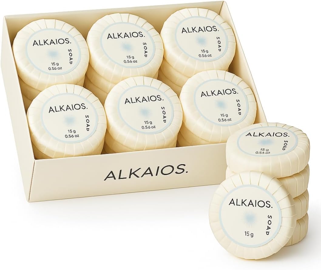 Alkaios Tissue Pleated Soap 50 x 15g | Individually Wrapped Guest Soaps | Mini Hotel Toiletries Bulk Pack | Travel Soap Bars for Hotels, Airbnb, Holiday Lets | Mason Miller