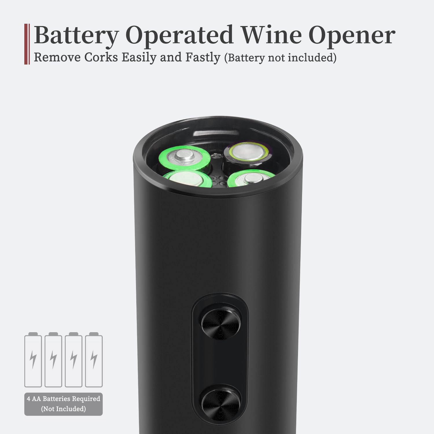 Abrebotellas de vino eléctrico, funciona con pilas, sacacorchos de vino inalámbrico, abridor automático de vino para barras de hogar, negro (cortador de papel de aluminio y 4 pilas AA no