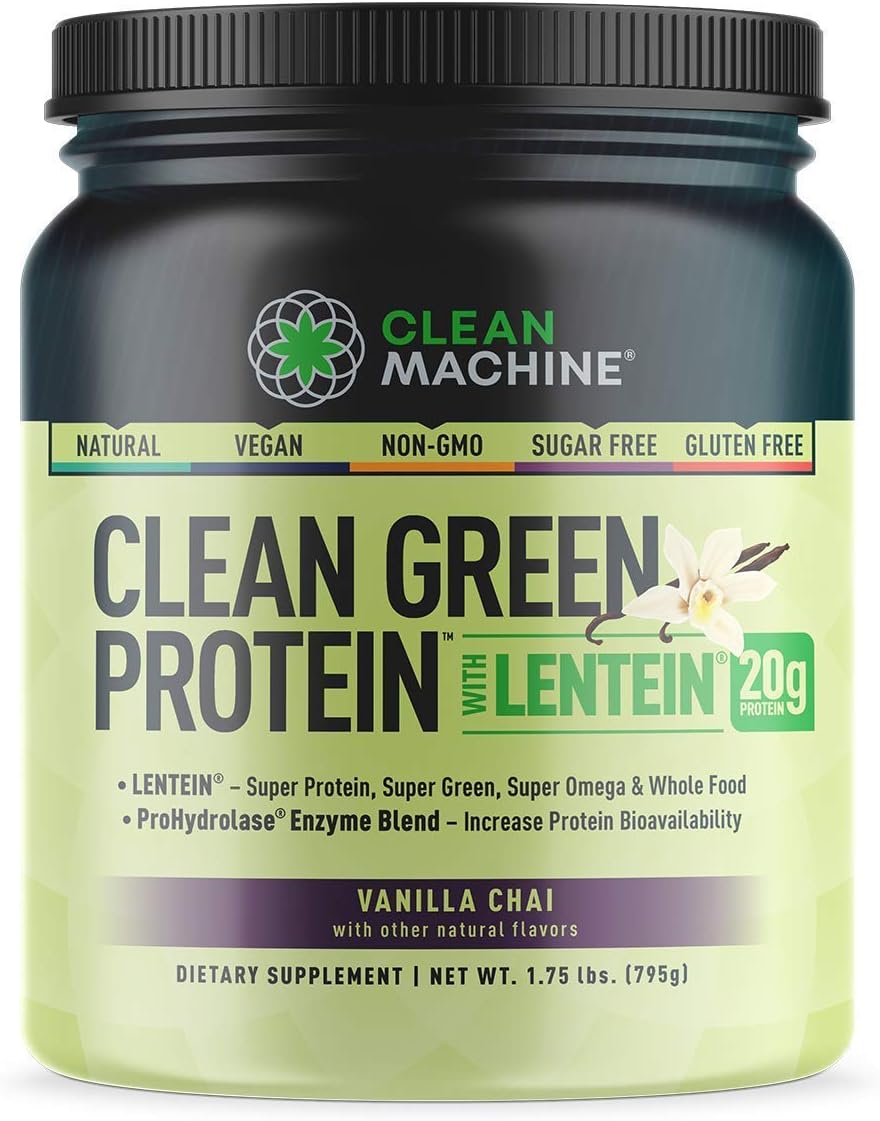 Clean Machine Clean Green Protein with Lentein, Vanilla Chai, 1.75 lbs, 20 Serving