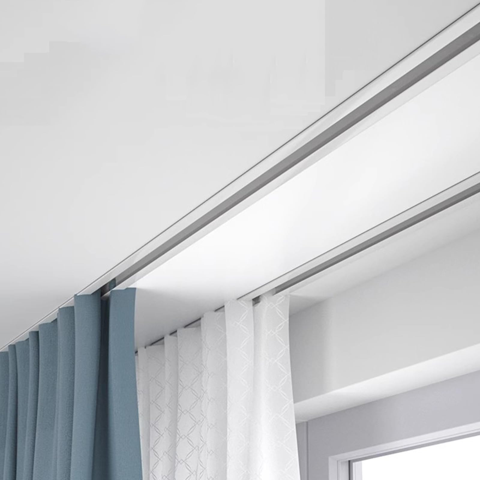 Oświetlenie szyn wpuszczanych z wysokim sufitem z cichymi rolkami, biały system LED 15 m – idealne do wystroju domu i studia, płynna instalacja i elegancki design