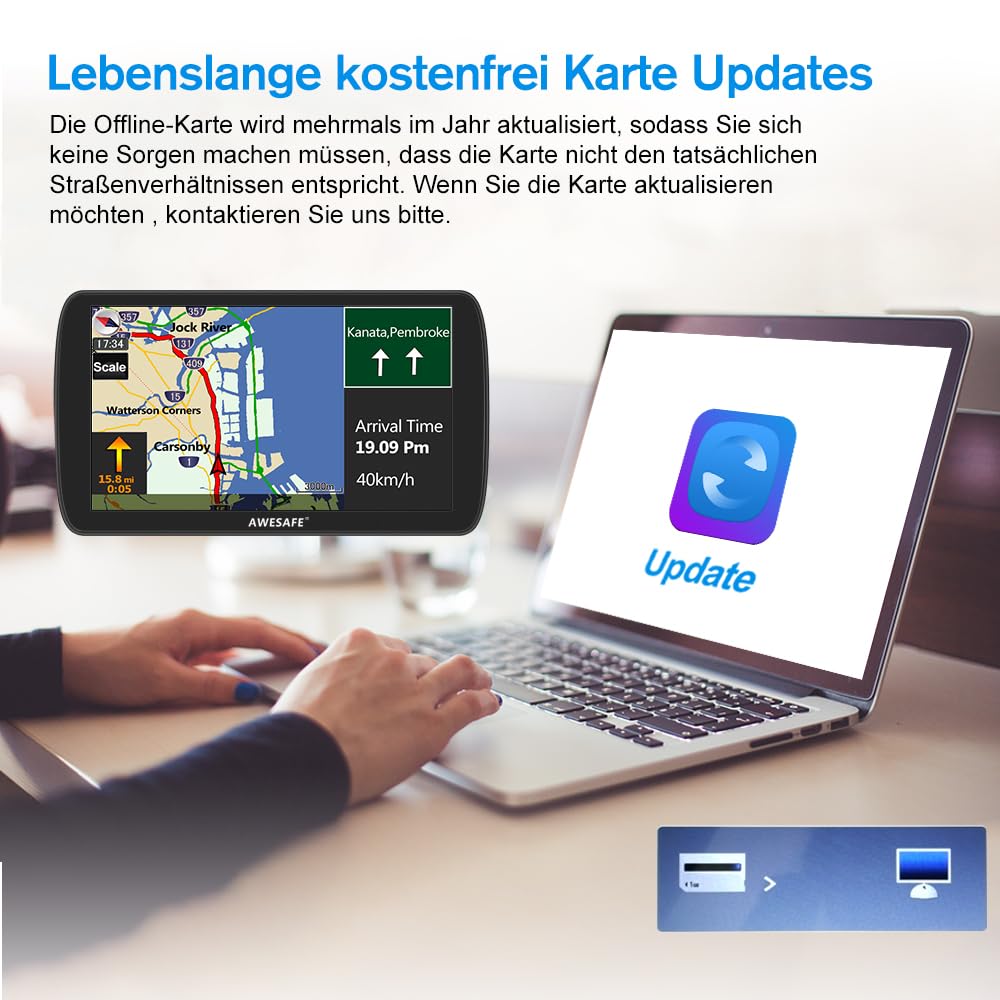 AWESAFE LKW Navi 9 Zoll Navigationsgerät mit Bluetooth 2023 GPS Navigation unterstützt lebenslang Kartenupdate
