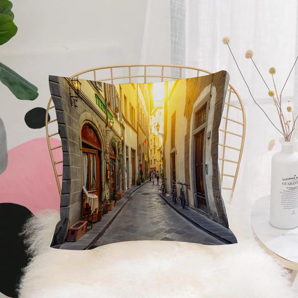 HYOSXW Cushion Cover,Throw Pillow Case Home Decorative for Living Room Bedroom Sofa Chair 16X16 Inch,Narrow street in Florence Tuscany Italy. Architecture and landmark of Florence.,Pillowcase 40X40cm