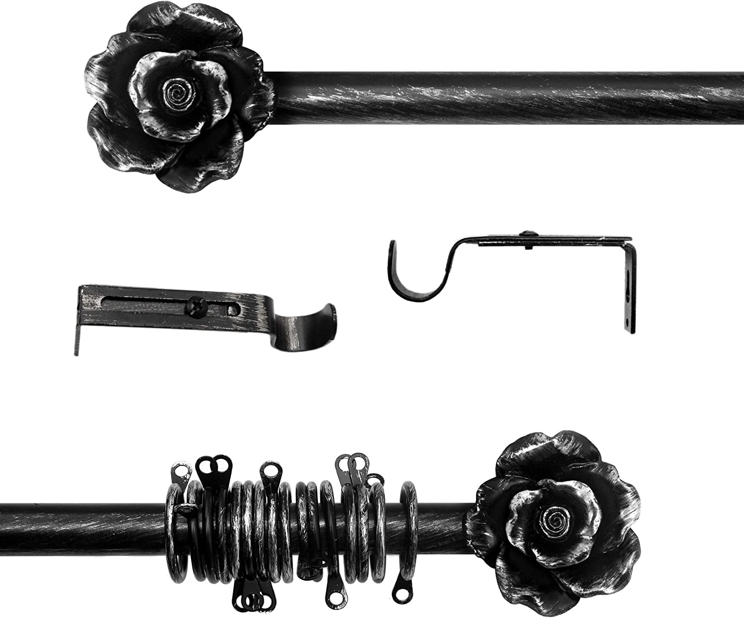 Gardinenstange Ausziehbar , Vorhangstange Gardinenstange variable Länge Landhaus Shabby Chic - Rose - 160-300 - Durchmesser 2 cm - Elfenbein Dunkel / Gold - Metall