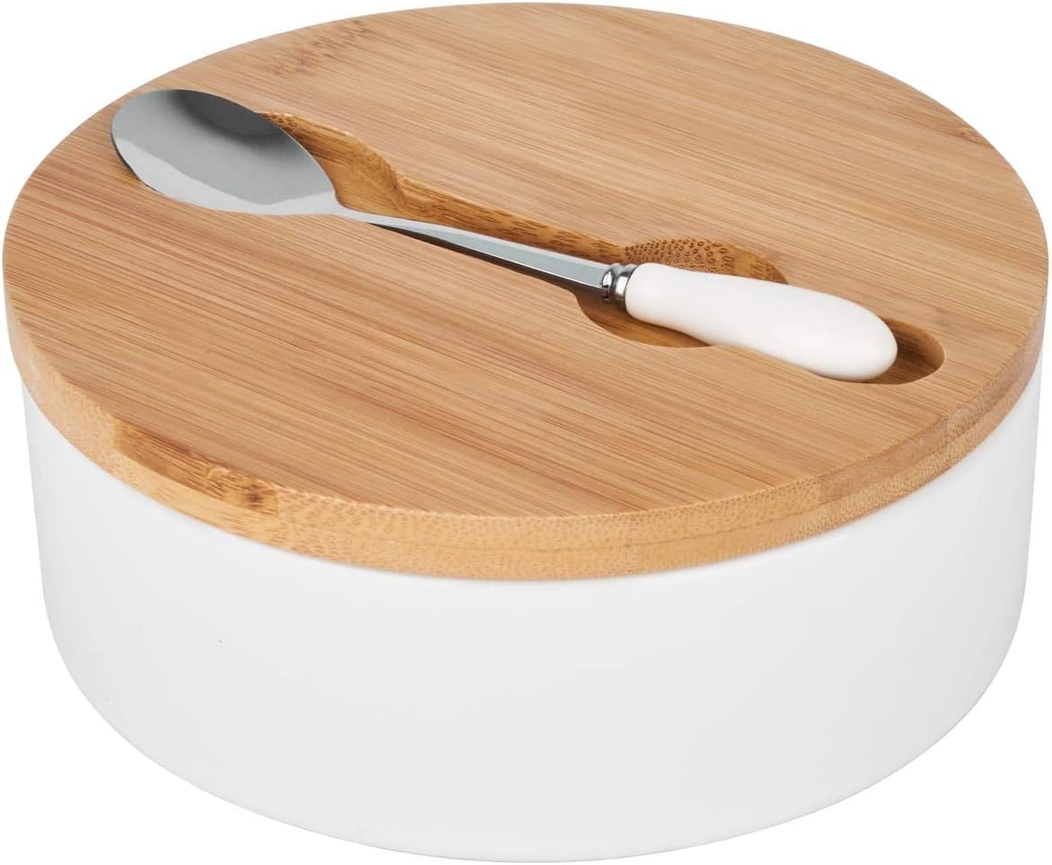TADAR TD-7600 Azucarero de Cerámica con Cuchara y Tapa de Bambú