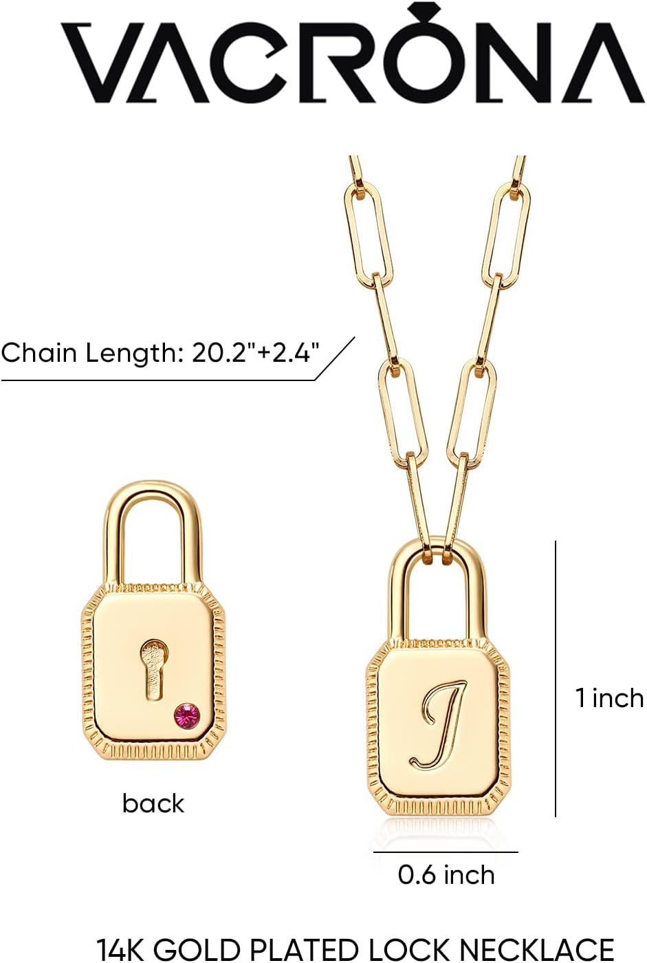 VACRONA Dainty Gold Lock Initial Necklace 18K Gold Plated Initial Padlock Layered Lock Necklace Personalized Monogram Old English Engraved Alphabet Symbol Custom Letter Necklace - Image 4