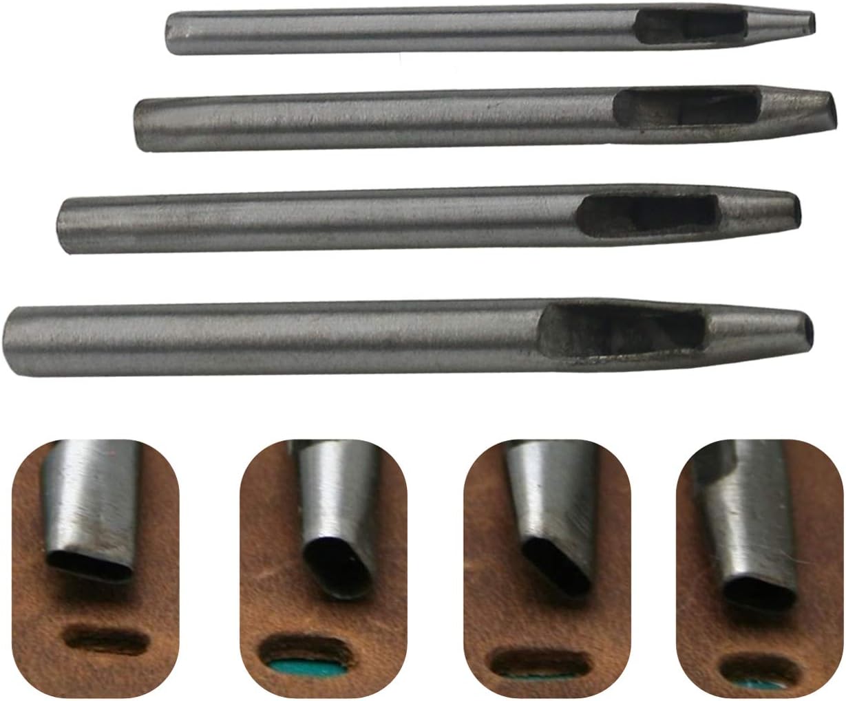 One-Day Sale: Up to 60% Off Ogrmr 4 Size of 7x4mm/6x3mm/7x3mm/8x3mm Oval Shape Hole Punch Cutter/Belt Watch Band Gasket Hollow Leather Tool/DIY Cutter (silver)