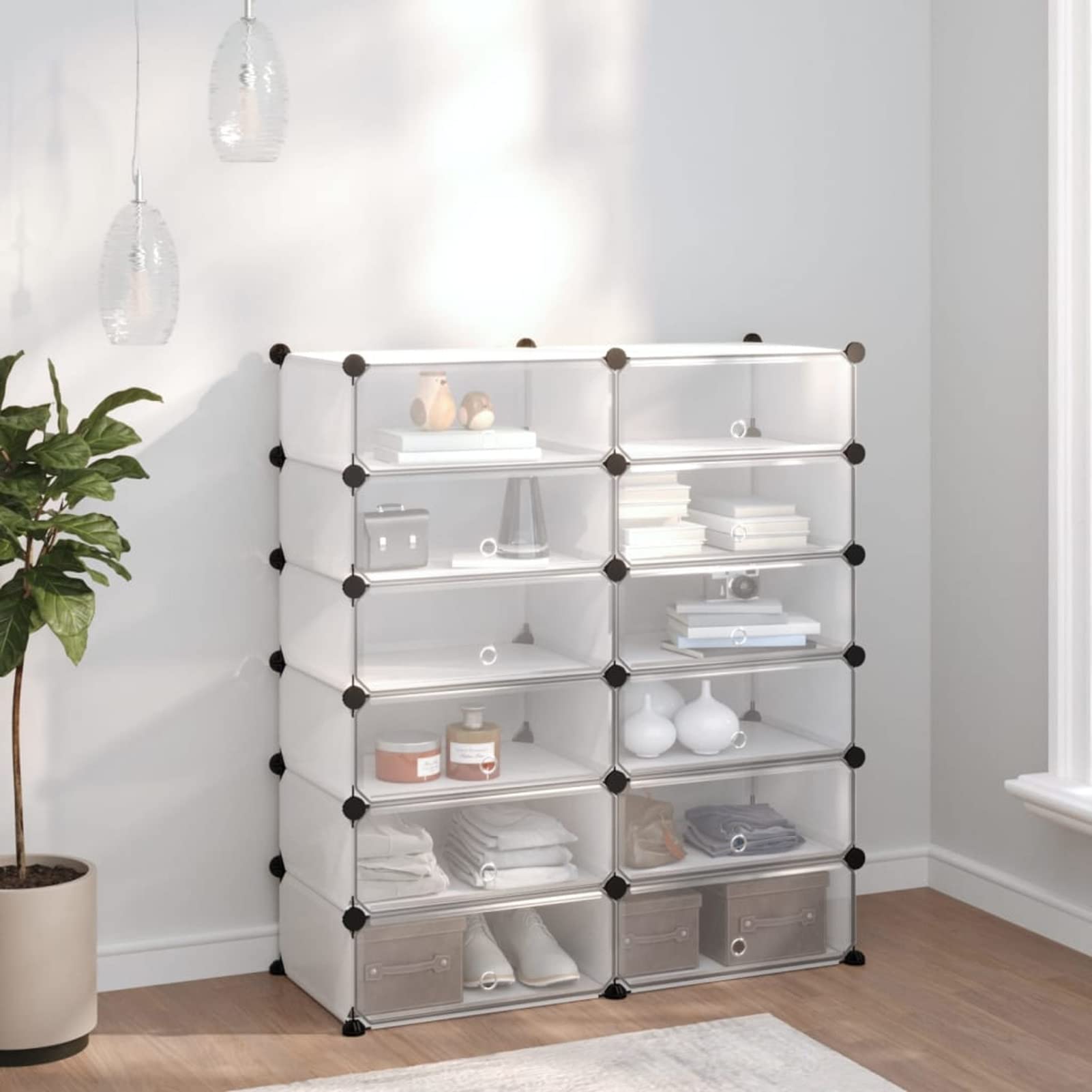 Meuble à chaussures pour couloir et salon étagère transparente grand volume