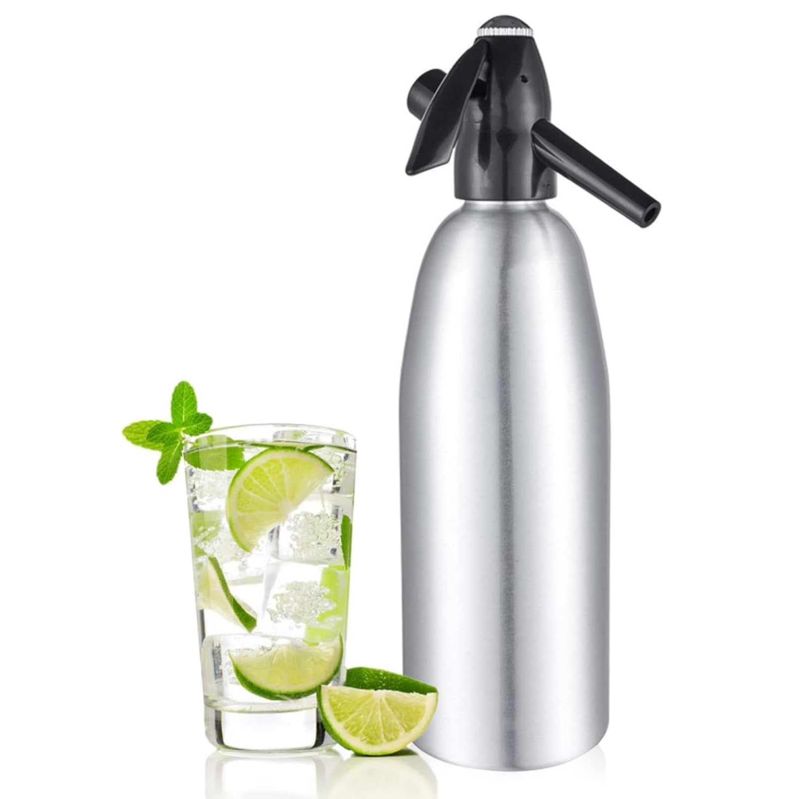 1L Botella de Sifón de Soda Profesional Aleación de Soda Soda Carbonatada Seltzer Creador de agua con regulador de presión para bebidas de jugo Cóctel(Silver)