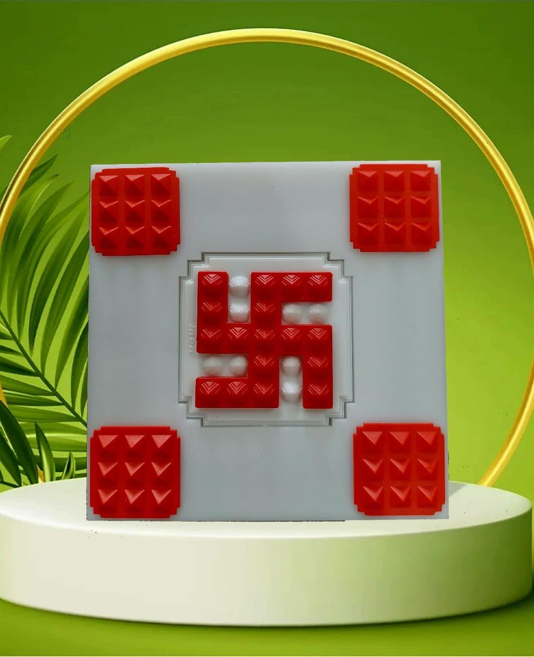 Viz Creation Unique Pyramid Swastik & Entrance Door and Positive Energy Generate and Pyramid Vastu Expert Recommended Energized Product. (Size: 5 inch x 5 inch) (White-RED)