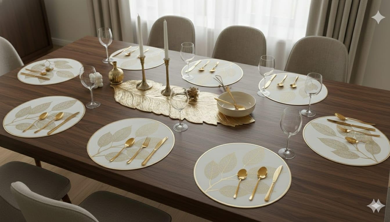Sunflower Table Mats & Gold Runner Set - Dining Decor -13