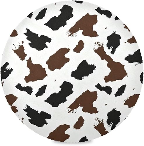 Juego de 4 manteles individuales redondos de primavera con estampado de piel de vaca estilo callejero para mesa redonda de 15 x 15 pulgadas