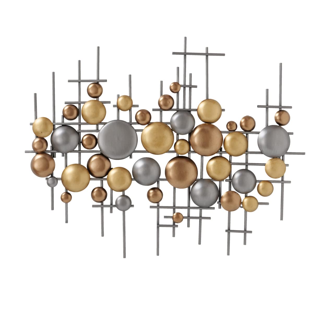 WHW Whole House Worlds Modernist Home Floating Circles, Abstract Metal Wall Art Sculpture, Hand Welded Iron, Rustic Metallic Finish, Gray, Copper and Gold, Over 3 Feet