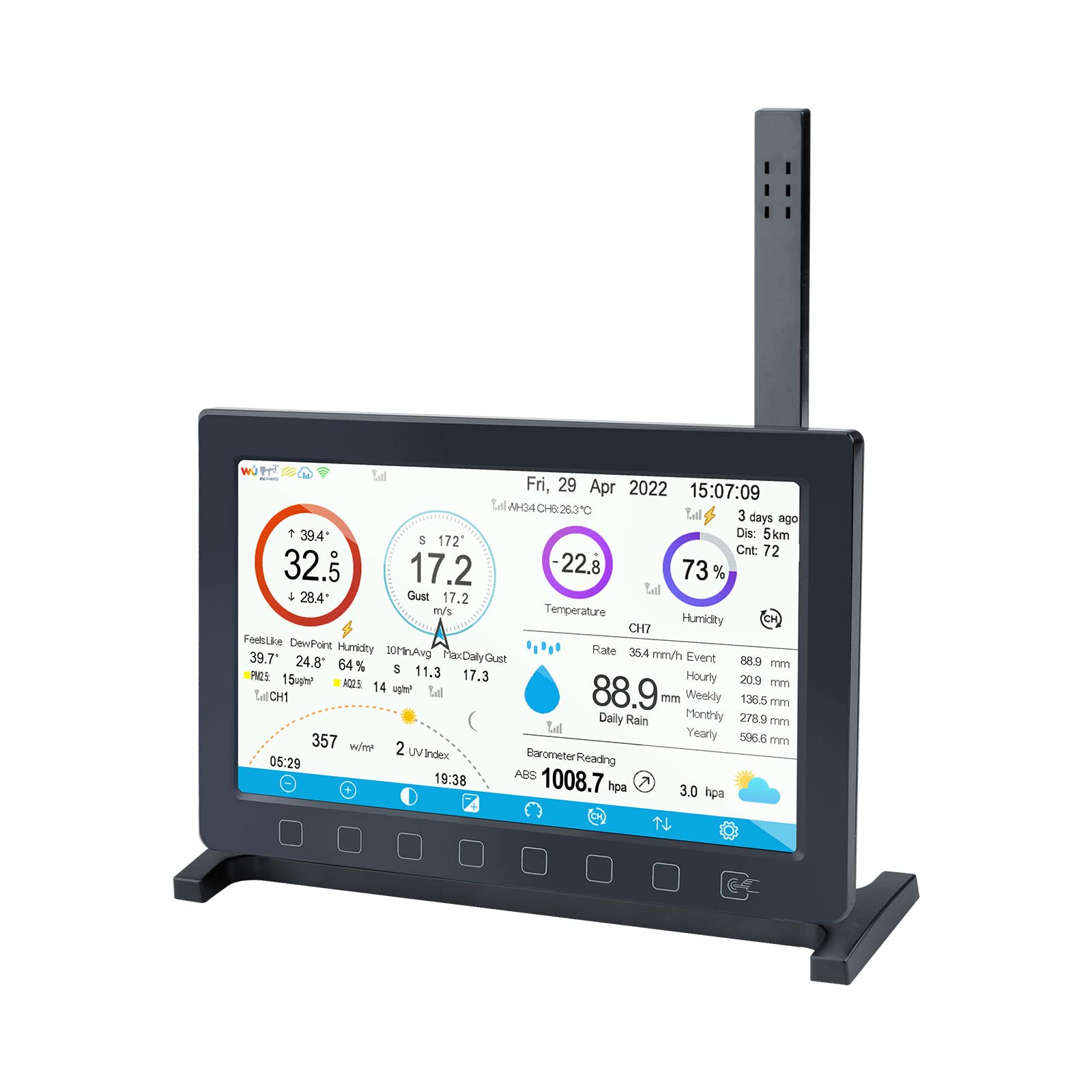ECOWITT Konsole HP2560 für Wetterstation, TFT-Farbdisplay für Innenbereich mit Touch-Button, ein Zubehörteil, kann nicht alleine verwendet werden, paarweise mit WS90/ WS80 Außensensoren