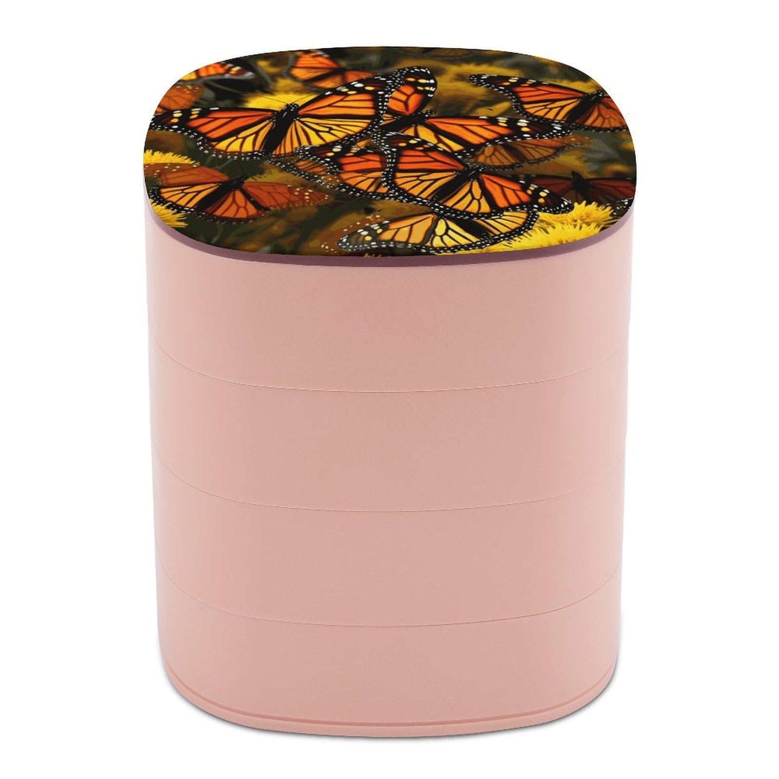 JTREHY Monarch Butterflies Jewelry Box 4-Layer Covered Rotating Jewelry Storage Box Large Capacity Storage Boxes Portable Jewelry Case for Bracelets Earrings Necklace
