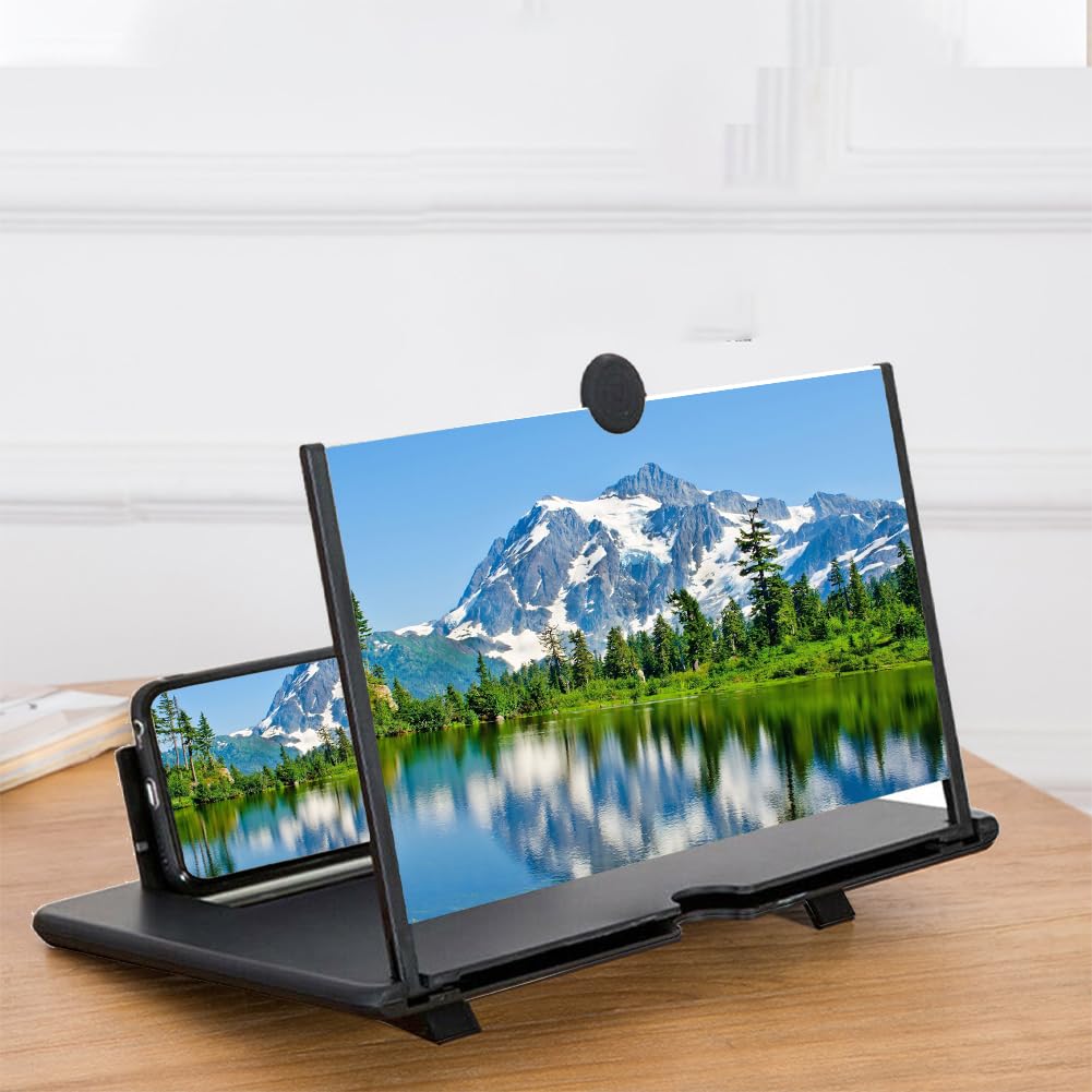 Téléphone Agrandisseur Ecran, Loupe Grossissante pour Téléphone, 3D Amplificateur D'écran, Loupe pour Écran de Téléphone, Compatible avec Tous Les Smartphones, 14 Pouces, Noir