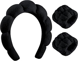 Skincare Headbands, Sponge Spa Headband for Women Black Makeup Headband for Washing Face Spa Headband and Wristband for Women Teen Girl Gifts Trendy Stuff
