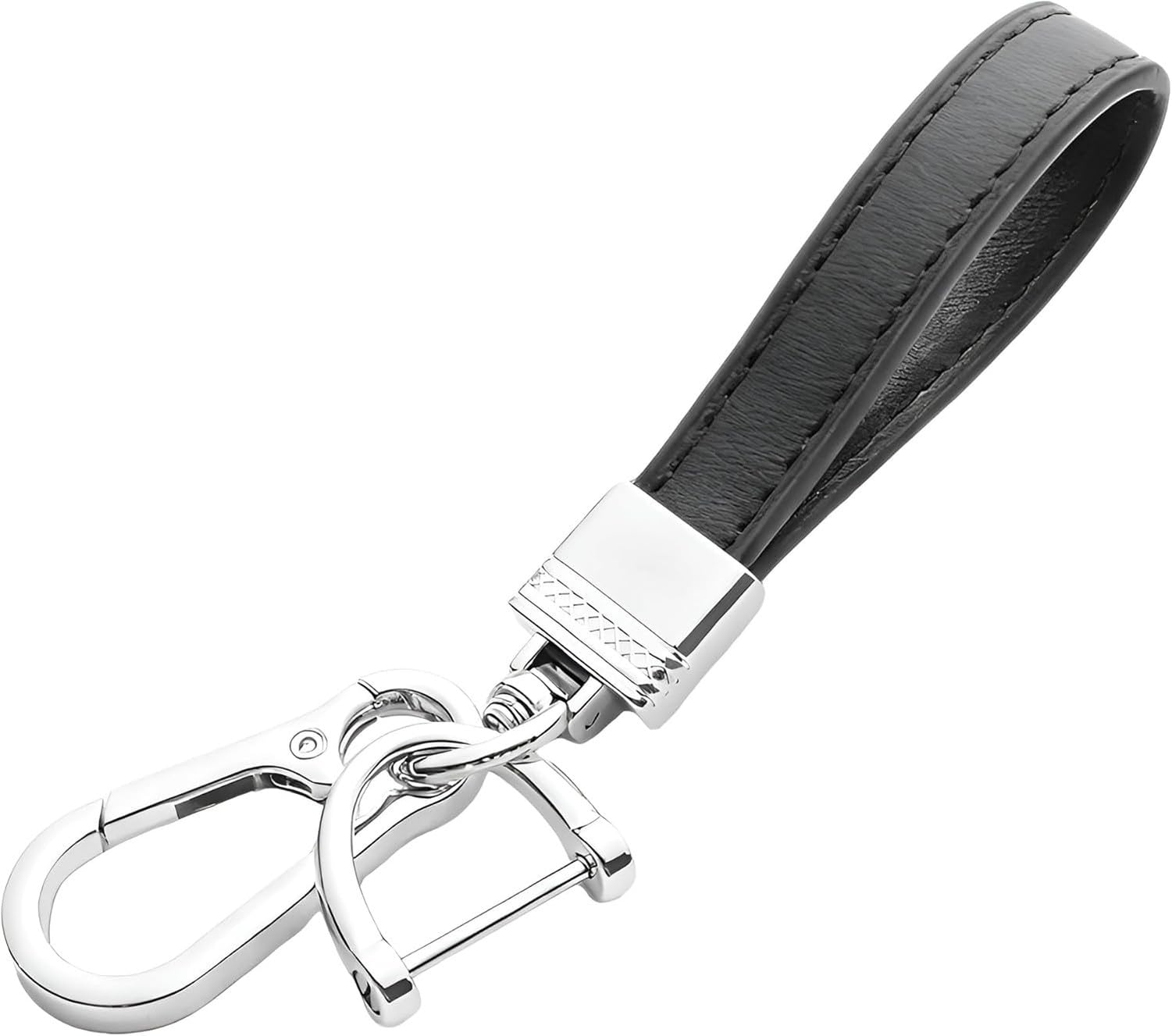 WOMGKDA Leather Car Keychain with Anti-Lost D-Ring, Vehicle Key Fob Holder, Universal Fit Keyring for Cars, Automotive Key Ring, Black