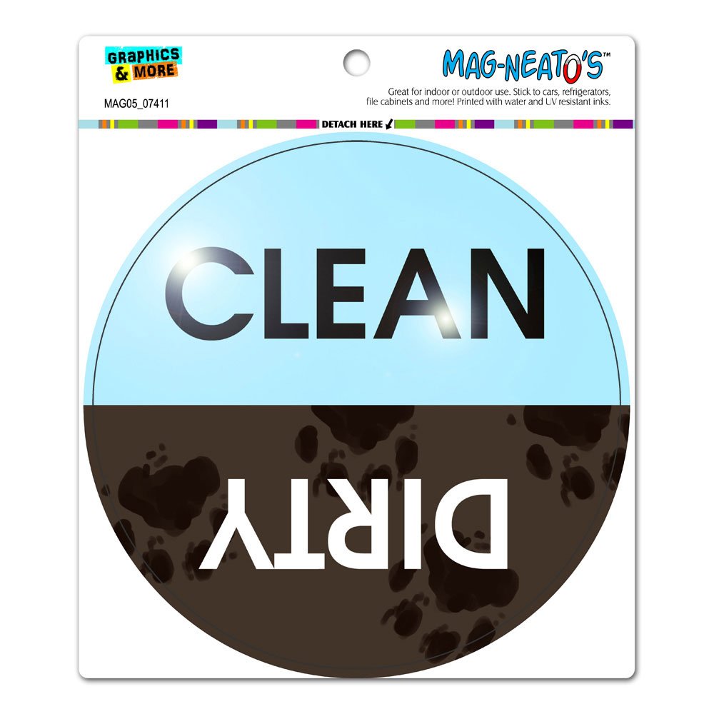 Dishwasher Clean Dirty Muddy Paw Prints - Circle Automotive Car Refrigerator Locker Vinyl Magnet