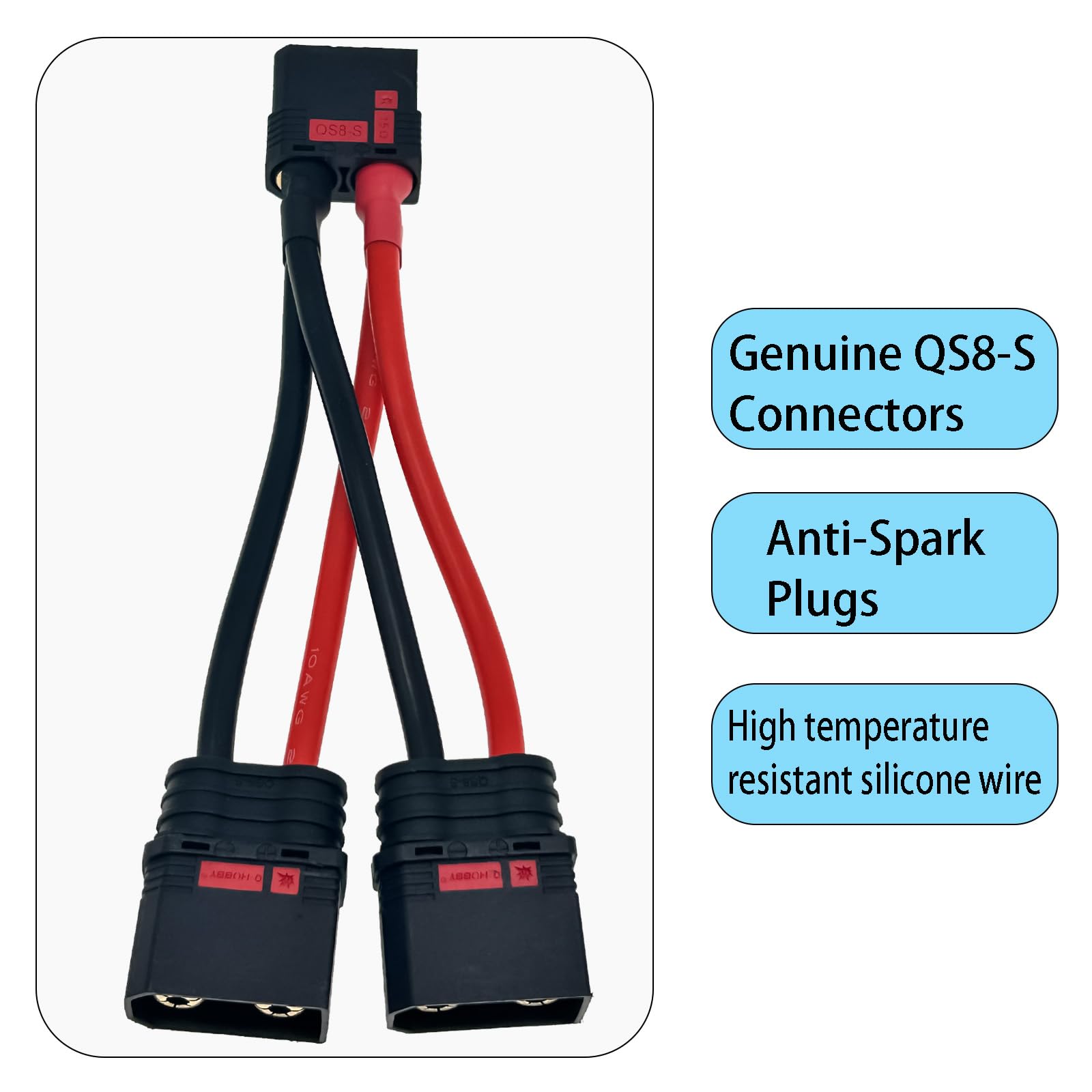 Anti Spark QS8-S Connector QS8 Male Female Parallel Y Wire Harness Adapter Cable 10AWG 120mm for RC DIY Parts UAV Power Cord