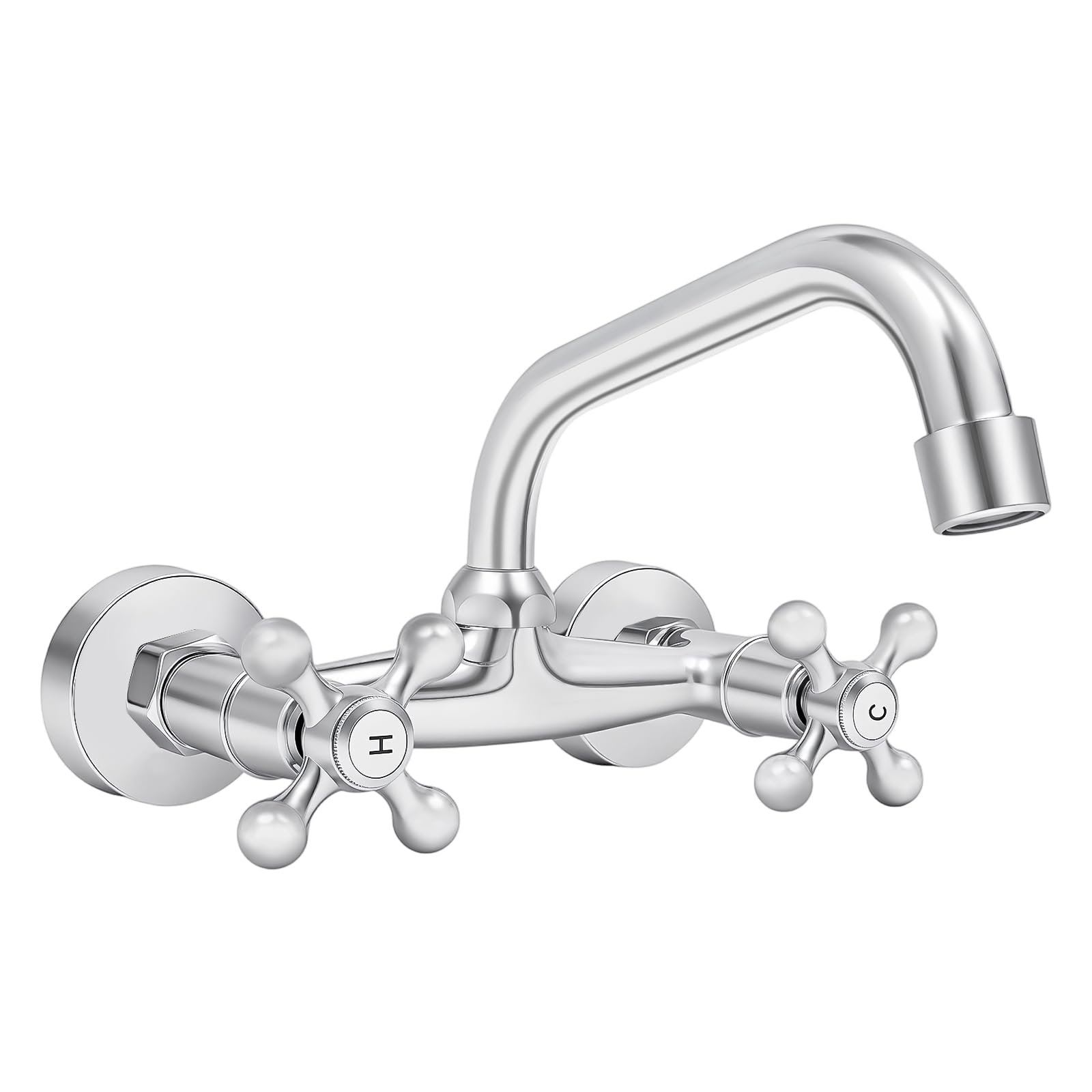 Rubinetto da cucina da parete in ottone, rubinetto a 2 maniglie, rubinetto a parete, girevole a 360 gradi, rubinetto a U, risparmio d'acqua, senza schizzi, cucina, bagno, giardino, guarnizione in rame
