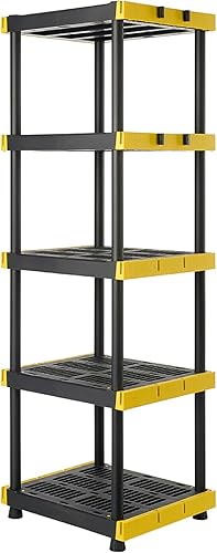 BLACK & YELLOW, Estantería de almacenamiento de plástico resistente de 5 niveles, 100 librasestante (72 pulgadas de alto x 24 pulgadas de ancho x 20
