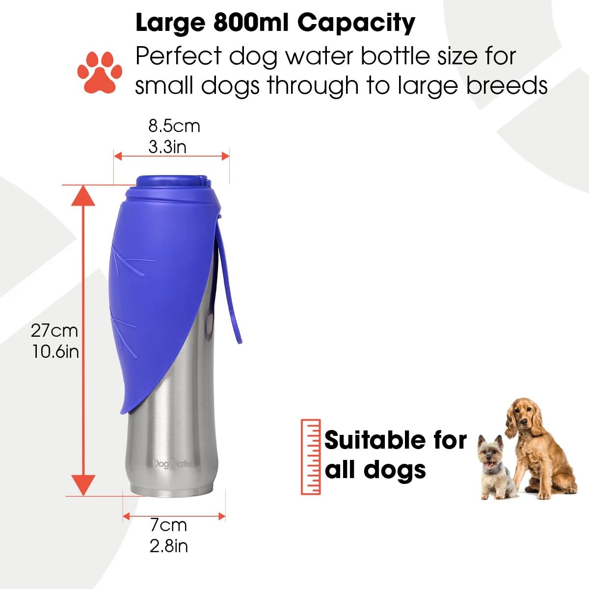 Dog Mate Edelstahl-Reiseflasche für Hunde – Tragbare Wasserflasche mit angebauter Trinkschale