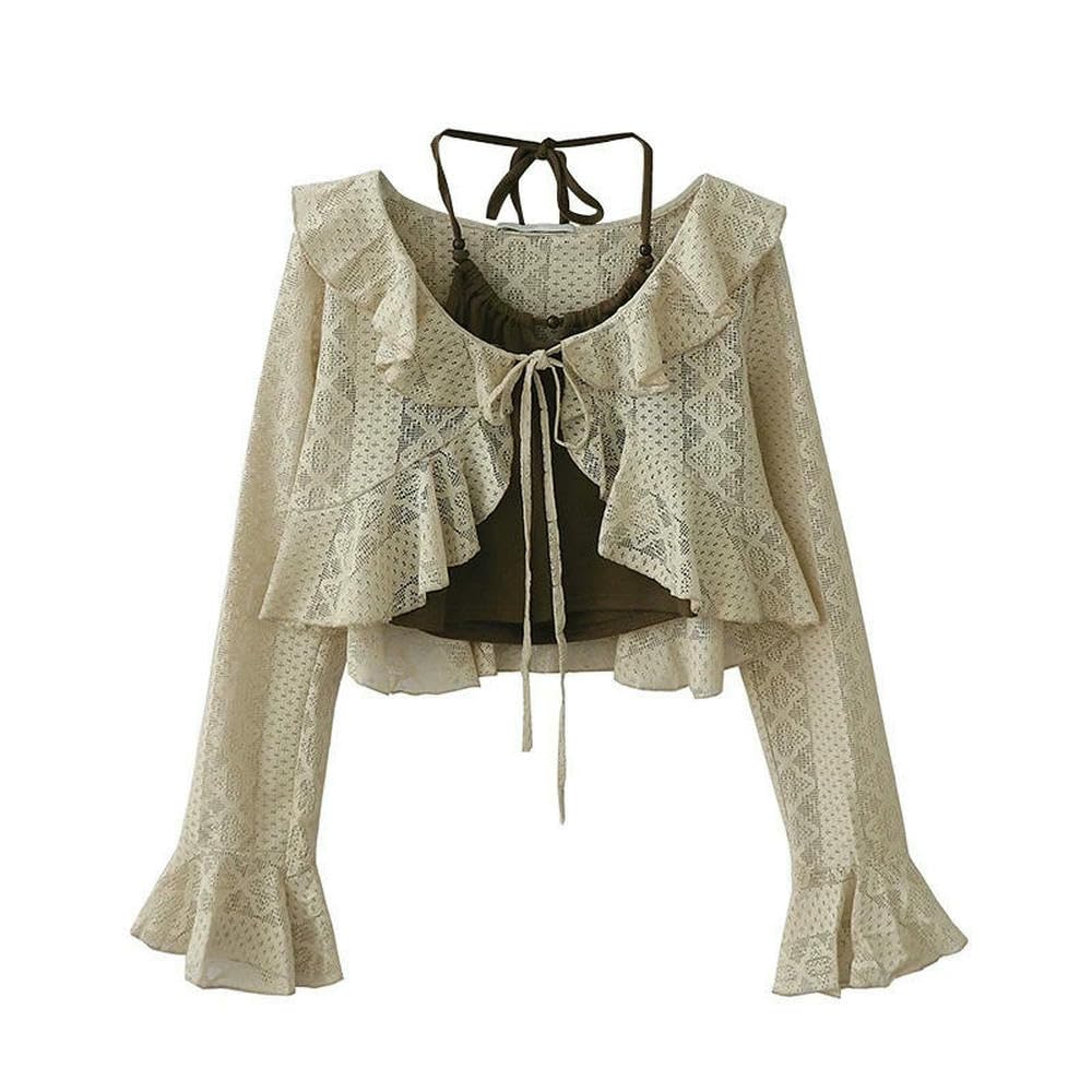 QXDZSW damskie koszule kawowe i bluzki vintage moda uliczna Harajuku elegancka koszula z długim rękawem ubrania lato