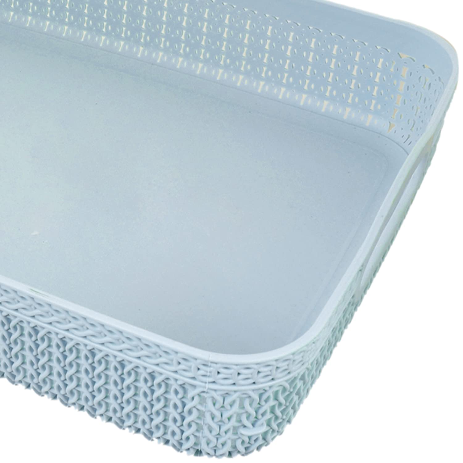 Kuber Industries Q-4 Designerski plastikowy kosz do przechowywania owoców, warzyw, czasopism, kosmetyków, artykułów piśmienniczych, opakowanie 3 szt., niebieski - 50KM01576