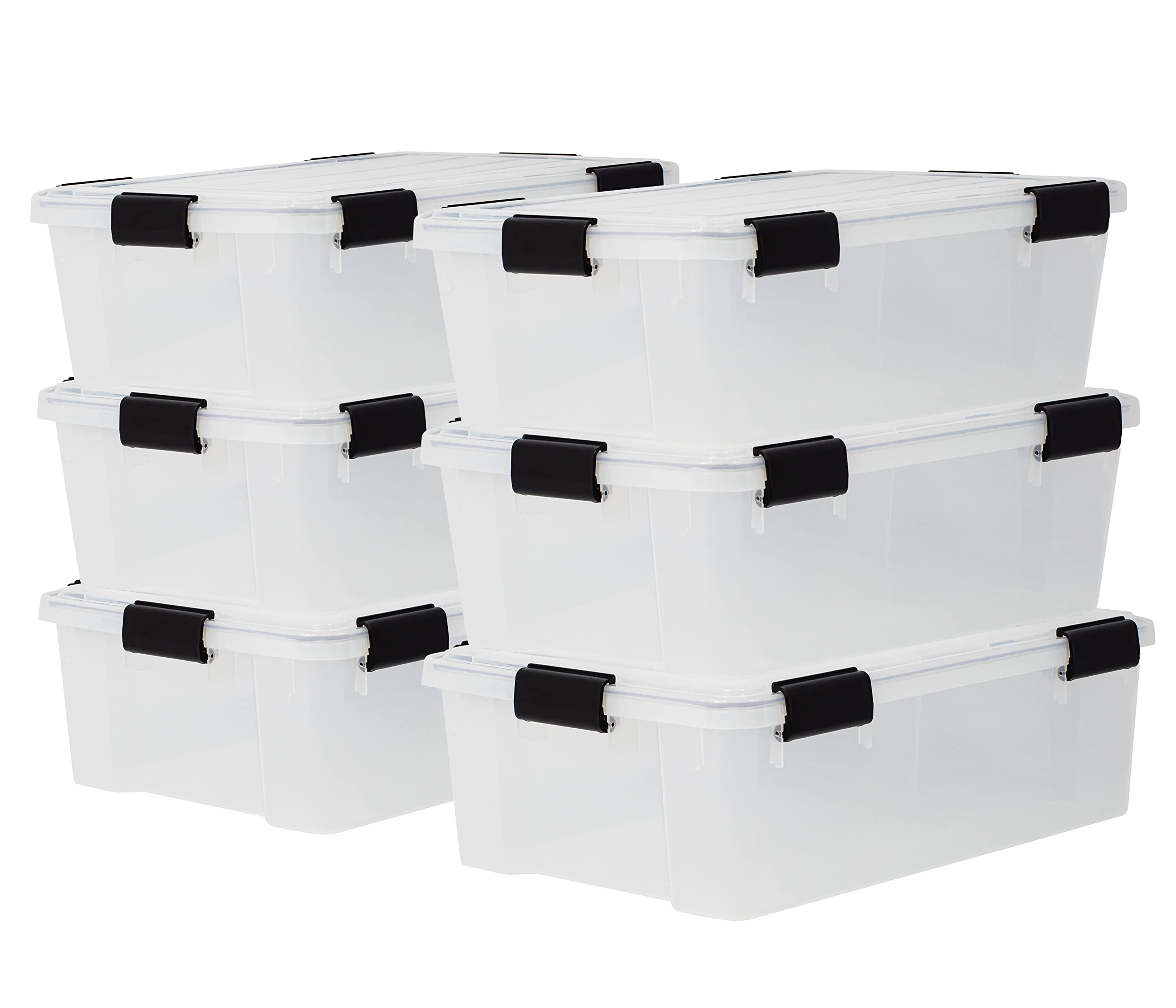 Iris Ohyama Luftdichte Kunststoff-Aufbewahrungsboxen mit Deckel, 30L, 6er-Set, Transparent, Hermetischer wasserdichter Verschluss, Robust Schnappverschlüsse, Stapelbar, Staubschutz, BPA-frei, AT-LS