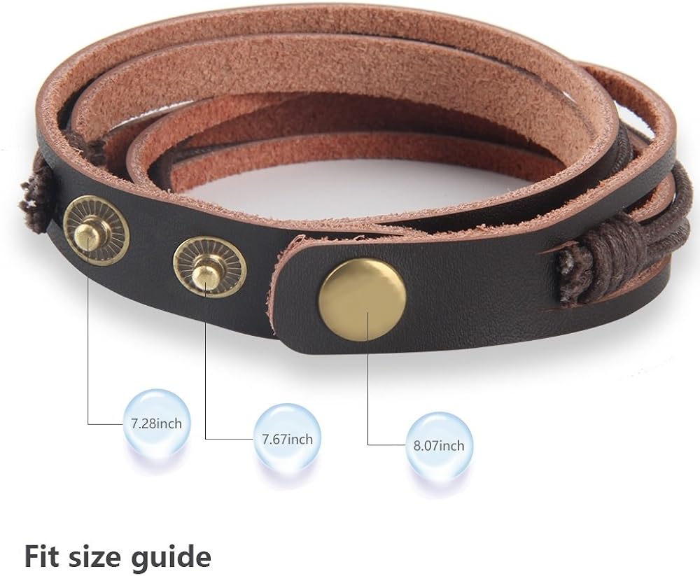 Chic Exquise Designs Handmade Genuine Vintage Leather Wrist Cuff Wrap Bracelet Adjustable A: 1 Brown