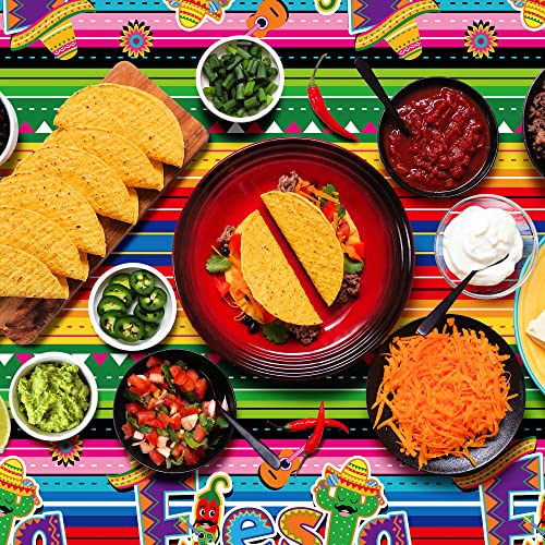 Image of 4 PCS Cinco De Mayo Tablecloth, 108 inchx54 inch Mexican Fiesta Tablecovers, Disposable Mexican Striped Table Covers, Plastic Party Table Cloth for Mexican Themed Party Supplies Carnival Taco Night Birthday