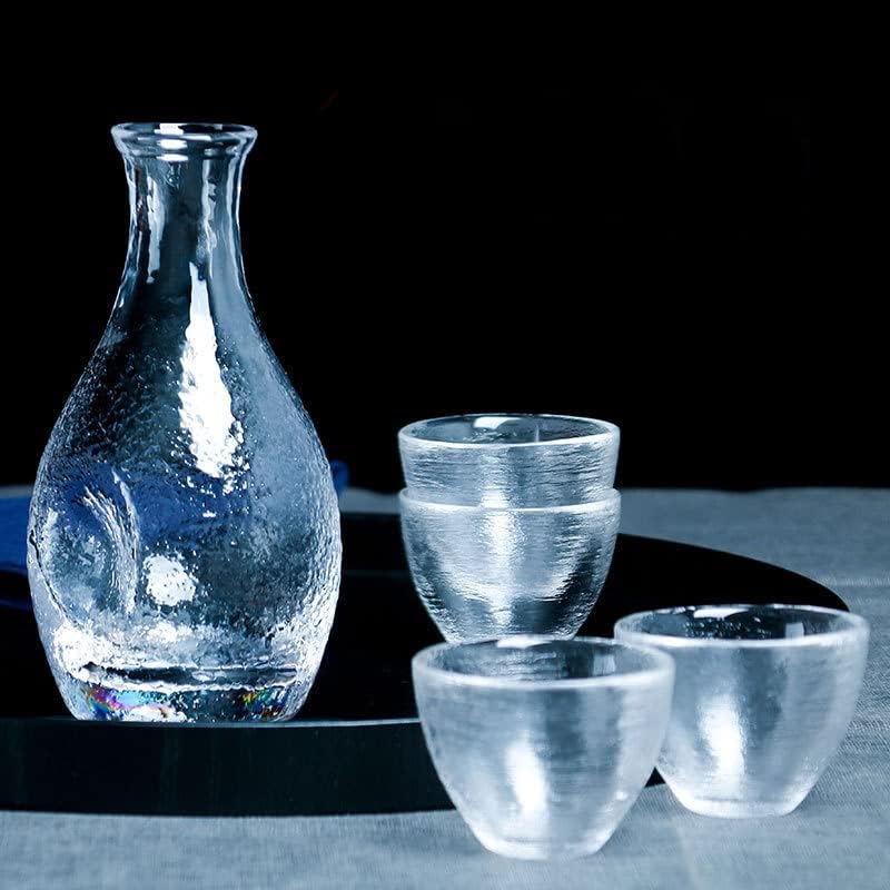 Sake Set,Frosted Glass Decanter Cups,290Mlsake Bottle and 4 Sake Cups Wine Glass Set for Warm/Cold Sake Service