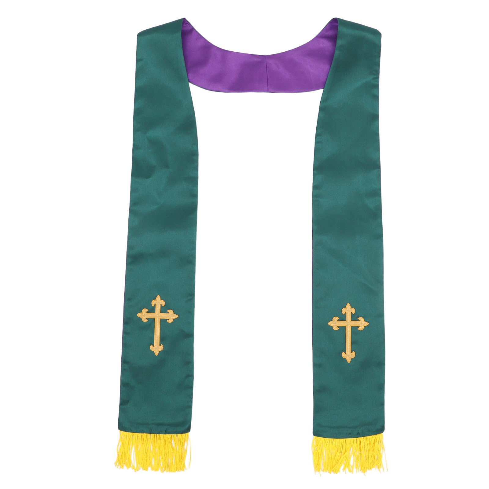 KOMBIUDA Étole de clergé réversible avec pompon - Écharpe brodée d'une croix - Accessoire de costume de pasteur ou de prêtre pour cérémonie religieuse ou mariage (noir et blanc)